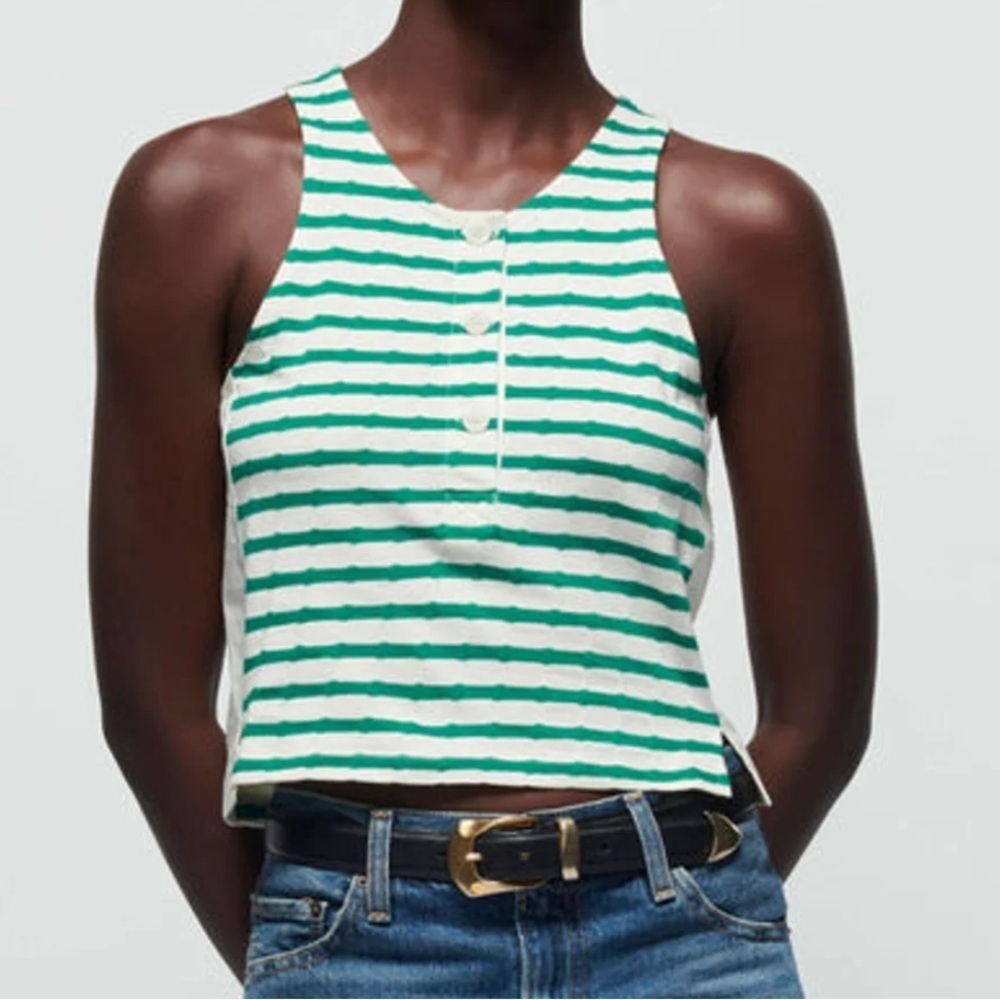 Anthropologie | Nation LTD Green and Cream Stripe Brree Tank Size Large